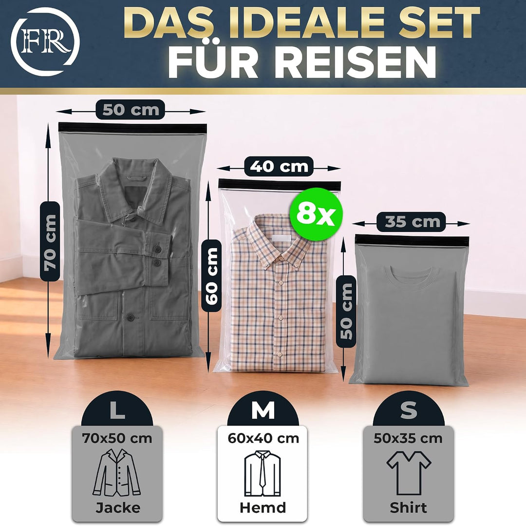 FiRiO Vakuumbeutel Reise zum Rollen I 8 STÜCK I Grösse M: 60x40cm I Vakuumbeutel für Kleidung Reise