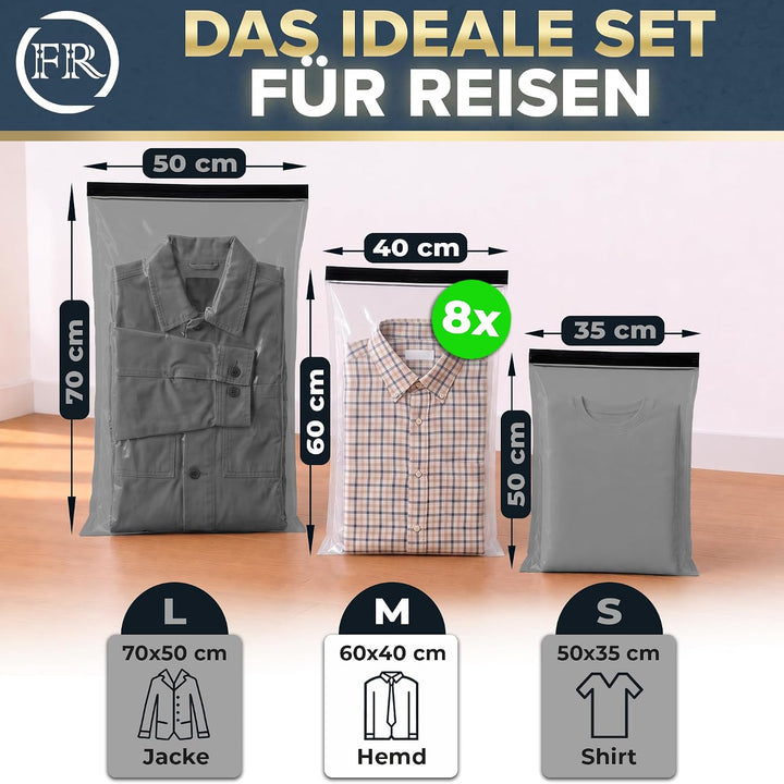 FiRiO Vakuumbeutel Reise zum Rollen I 8 STÜCK I Grösse M: 60x40cm I Vakuumbeutel für Kleidung Reise