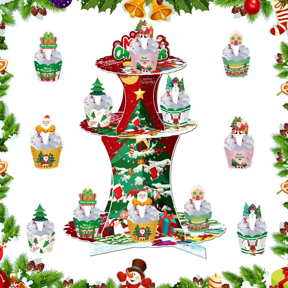 Weihnachts-Party-Papier-Kuchenständer, dekorativer Tisch-Weihnachtsbaum-Kuchenständer, Dessertstände