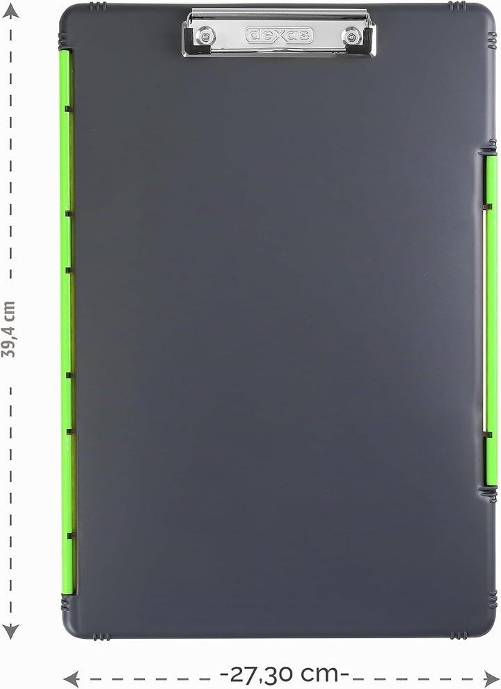 Dexas XL Slimcase 2 Klemmbrett zur Aufbewahrung, legale Grösse, Kunststoff, Grau mit grünem Clip, 15