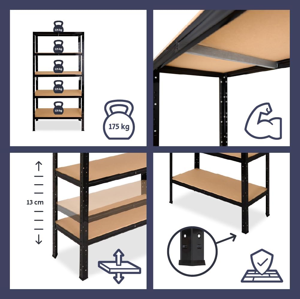 shelfplaza® 90x110x45cm Black Schwerlastregal schwarz/Metallregal schwarz 3 Böden à 175kg Tragkraft/