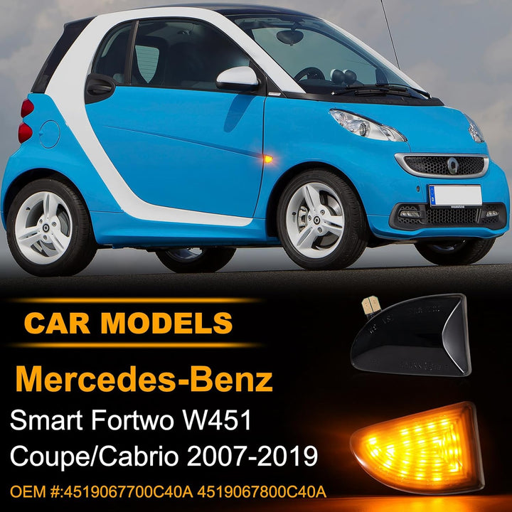 2 Stück Blinker Seitenblinker für Mercedes Benz Smart Fortwo W451 Coupe Cabrio 2007-2019, Schwarz, B