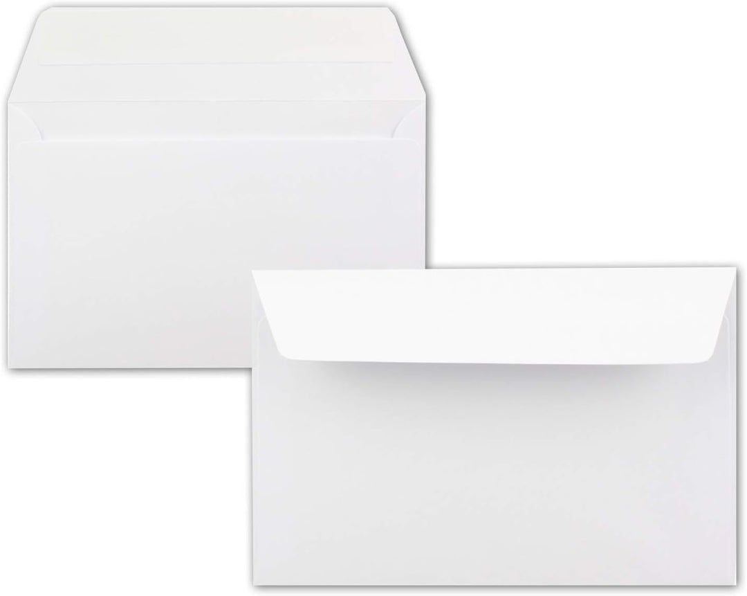 200x Kartenpaket DIN B6 Faltkarten Hochweiss/Kristallweiss - 11,5 x 17 cm - Umschlägen Weiss - Haftk