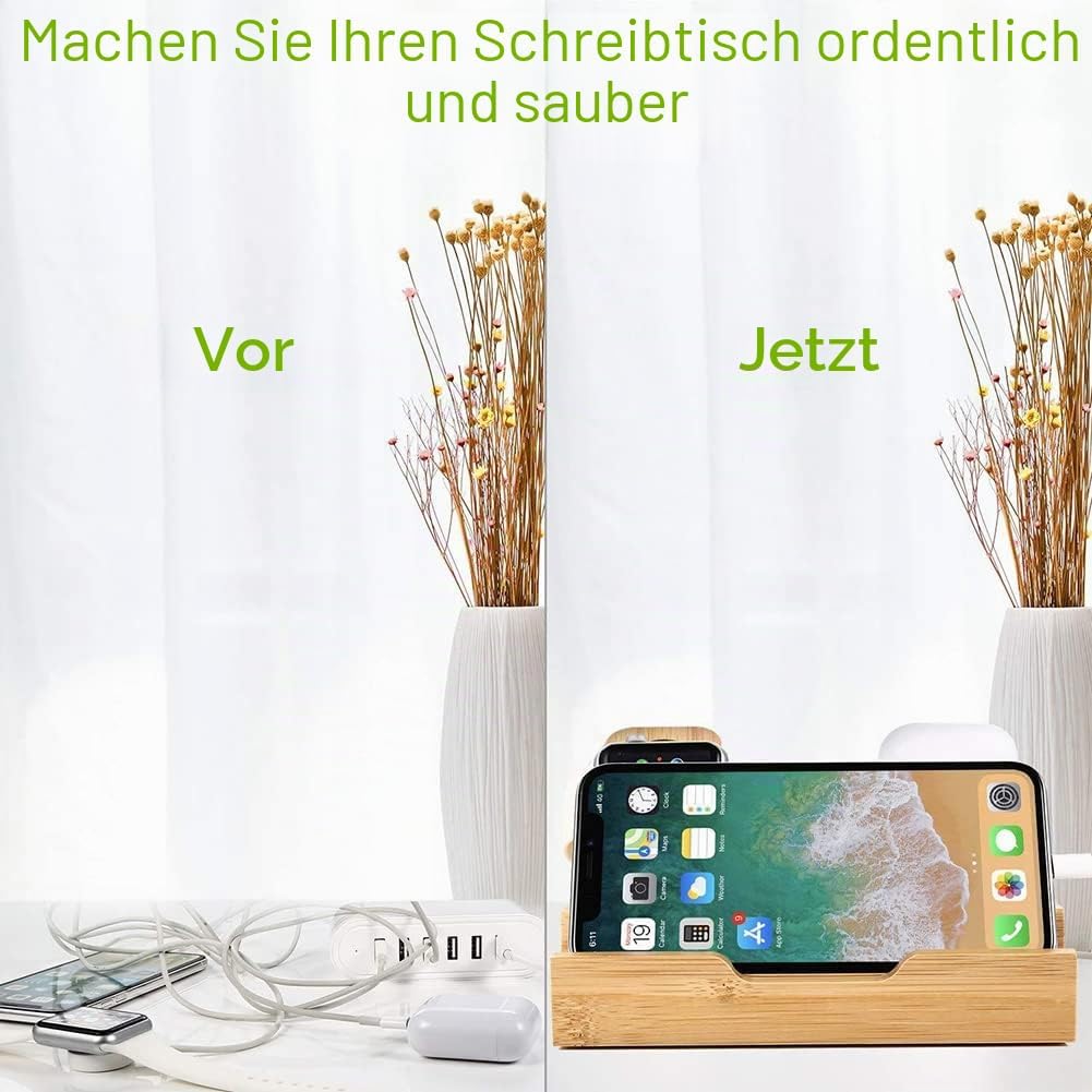 USB Ladestation Mehrere Geräte, Handyladestationen aus Holz, Handy Organizer Ladestation, Ablage für