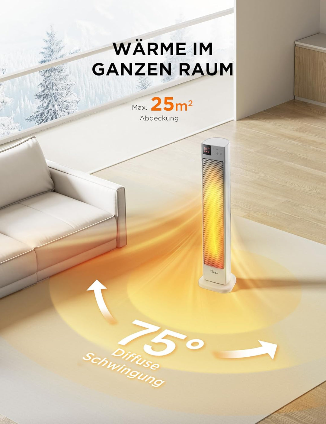Midea NTH20-22GR(WH) Heizlüfter Energiesparend Leise mit Fernbedienung,PTC 2000 Watt Keramik Heizlüf