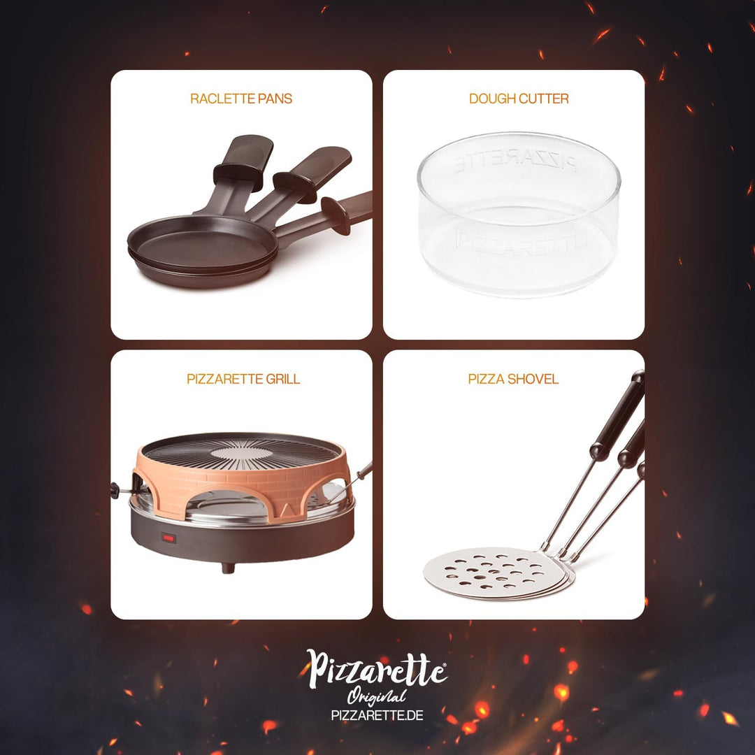 Emerio Pizzaofen, PIZZARETTE das Original, 3 in 1 Pizza-Raclette-Grill, patentiertes Design, für Min