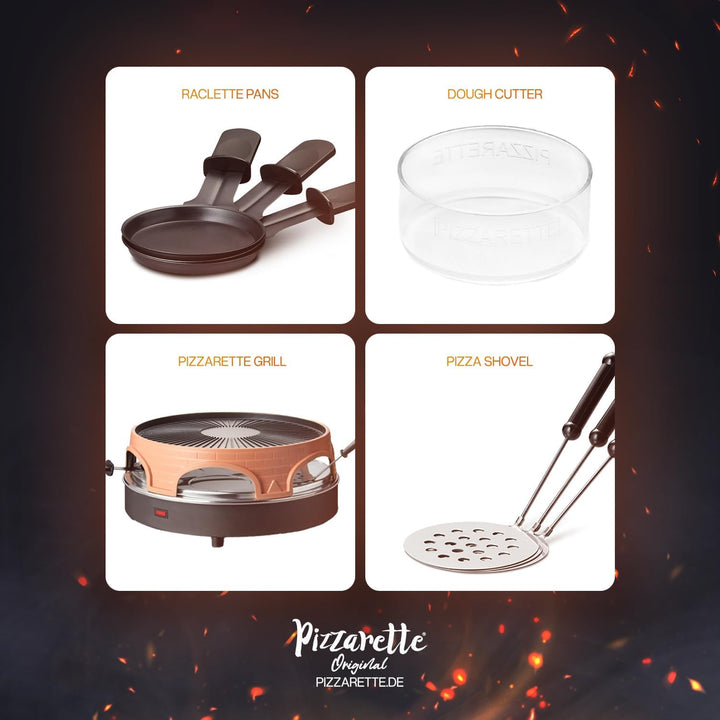 Emerio Pizzaofen, PIZZARETTE das Original, 3 in 1 Pizza-Raclette-Grill, patentiertes Design, für Min