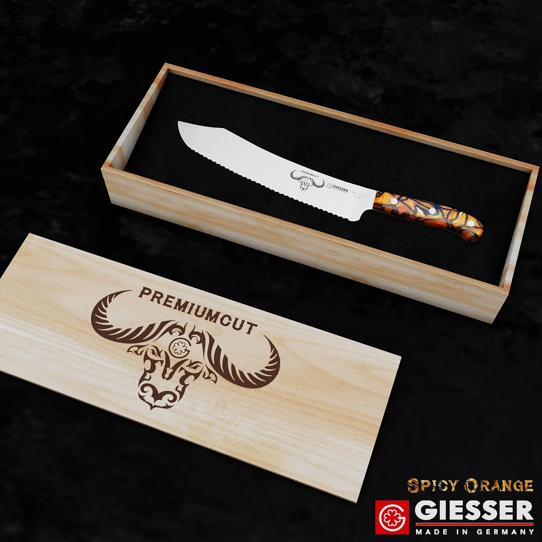 GIESSER seit 1776 - Made in Germany - Brotmesser 25 cm Spicy Orange, PremiumCut Wave No 1, Wellensch