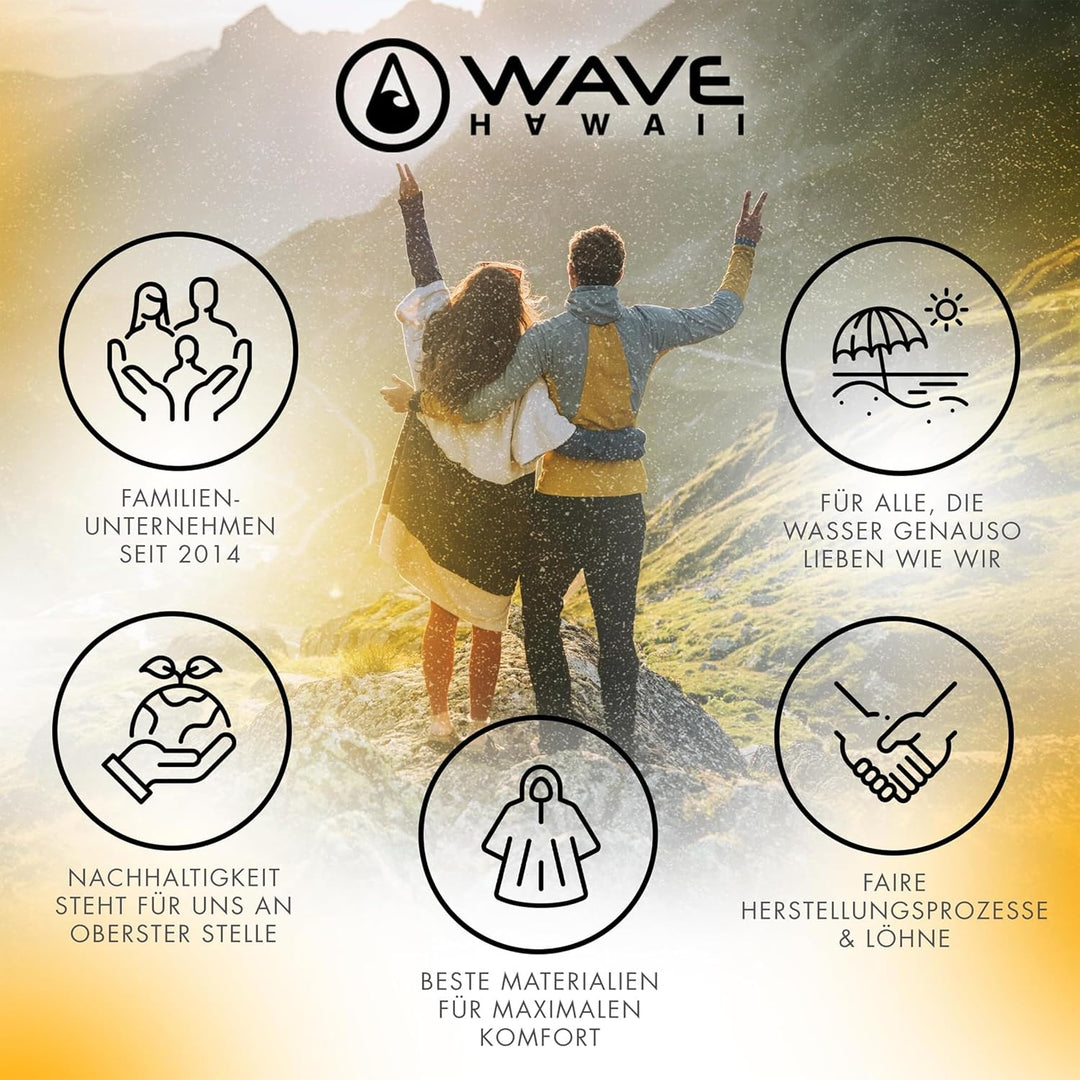 WAVE HAWAII Poncho Moledo Surfponcho 95% Baumwolle Badeponcho für Körpergrössen von 175-205 cm Umkle