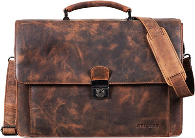 STILORD 'Angelo' Vintage Aktentasche Echtleder mit 15.6 Zoll Laptop-Fach Grosse Businesstasche mit Z