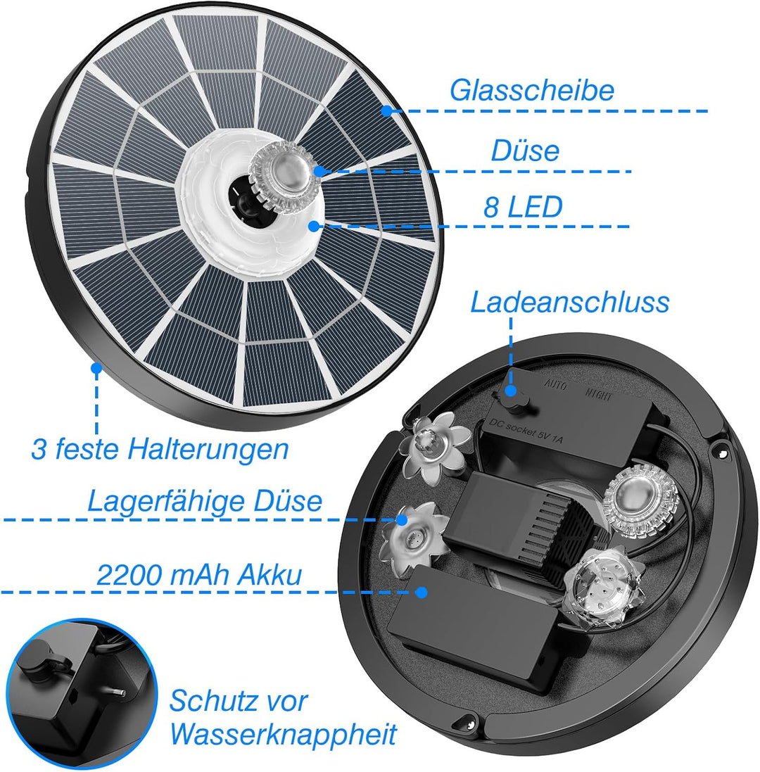 AISITIN 4W LED Solar Springbrunnen für Aussen mit Fernbedienung, Solar Schwimmender Fontäne Pumpe mi