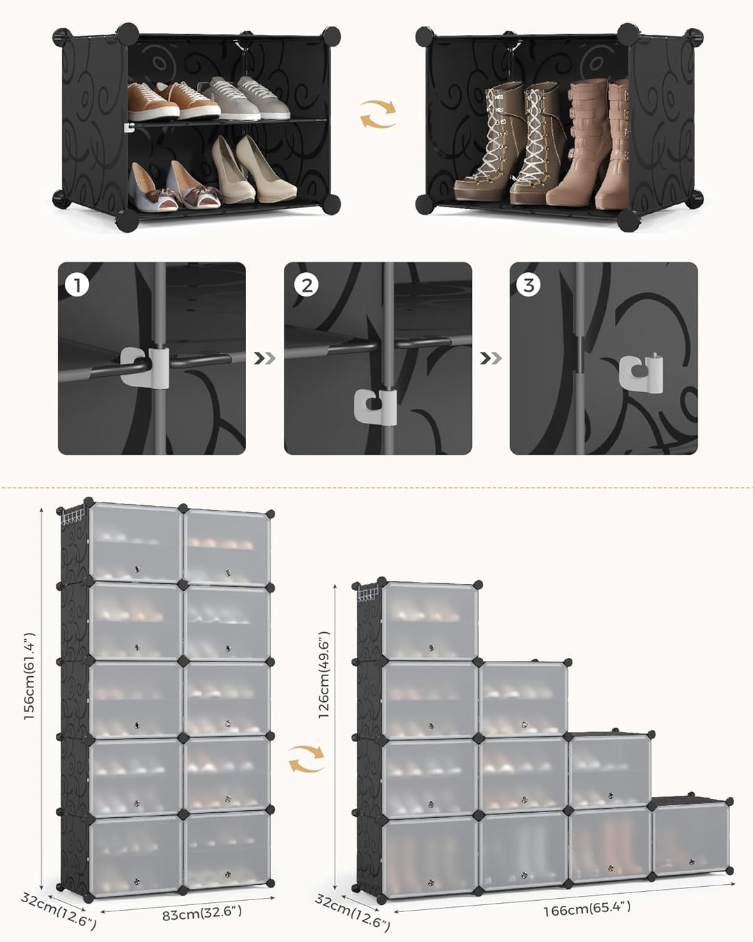 Mondeer Schuhregal, Kunststoff Schuhschrank 10 Ebenen, Schuhregal Organizer hält 40 Paar Schuhe Plat