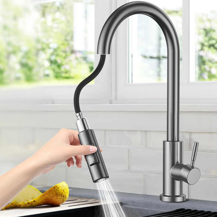 Wasserhahn Küche, Hoher Bogen Küchenarmatur mit Herausziehbarer Brause Ausziehbar Armatur 360° Schwe