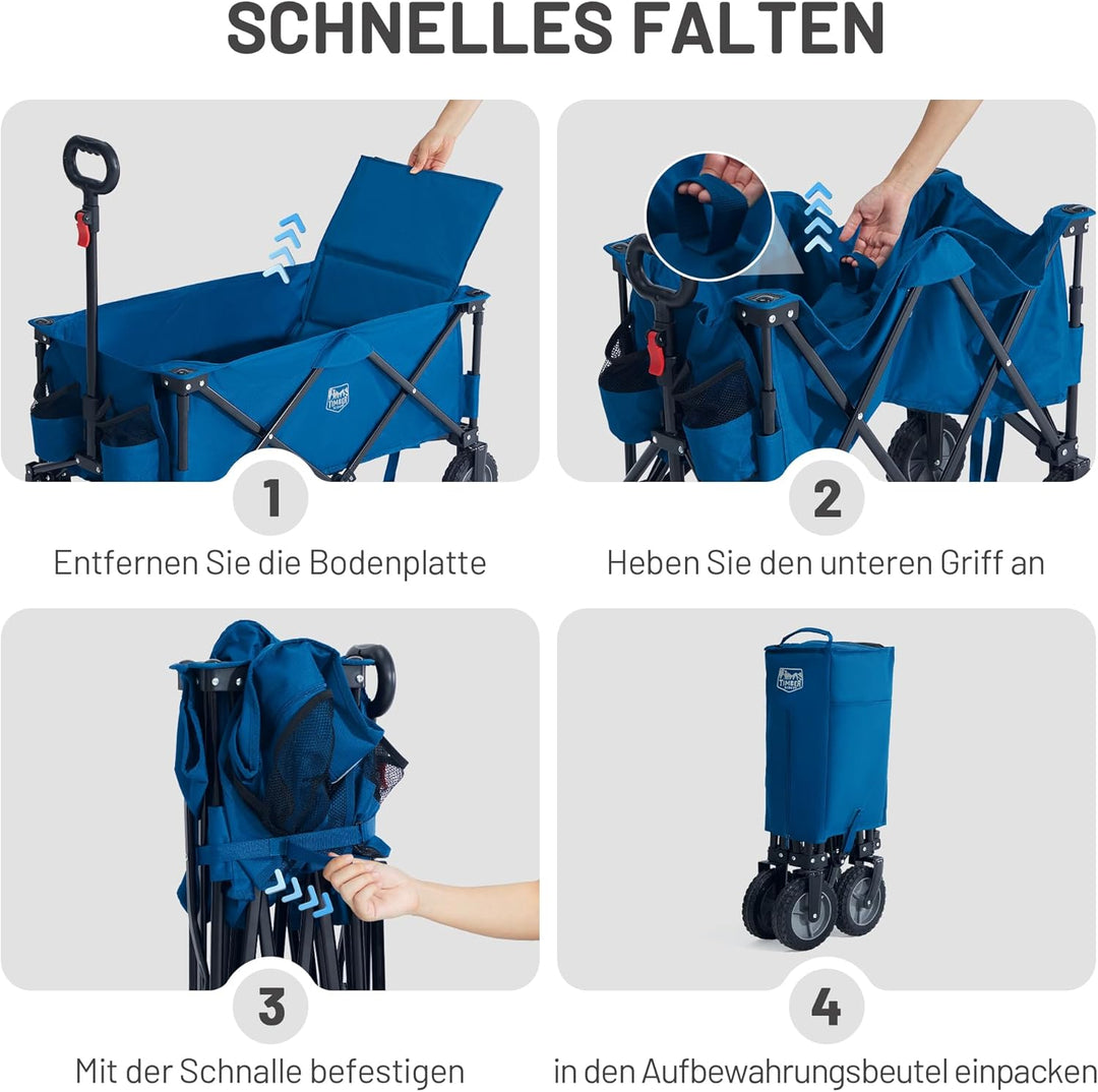 TIMBER RIDGE Bollerwagen Faltbar 200L Handwagen mit Seitentasche Getränkehalter verstellbarem Griff,