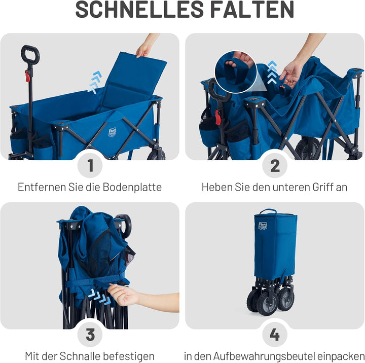 TIMBER RIDGE Bollerwagen Faltbar 200L Handwagen mit Seitentasche Getränkehalter verstellbarem Griff,