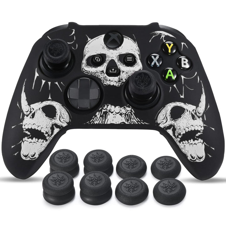 Laserschnitzen Silikon Hülle Haut für Xbox Series X/S Controller x 1 (Weiss) mit Pro Thumb Grips Auf