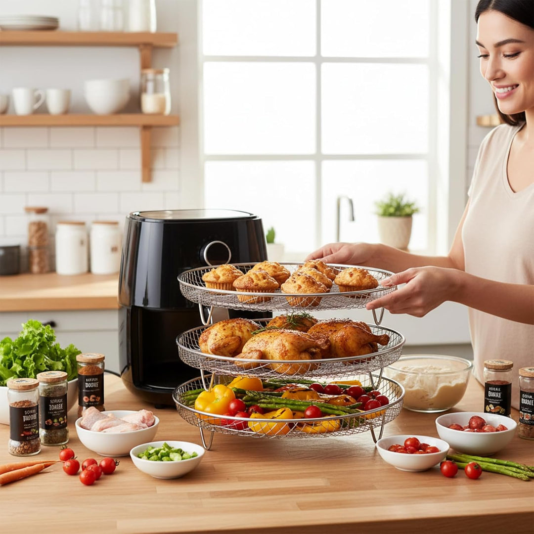 Heissluftfritteuse Zubehör, 3x stapelbare 304 Edelstahl Airfryer Racks | Kompatibel mit AF300EU/AF40