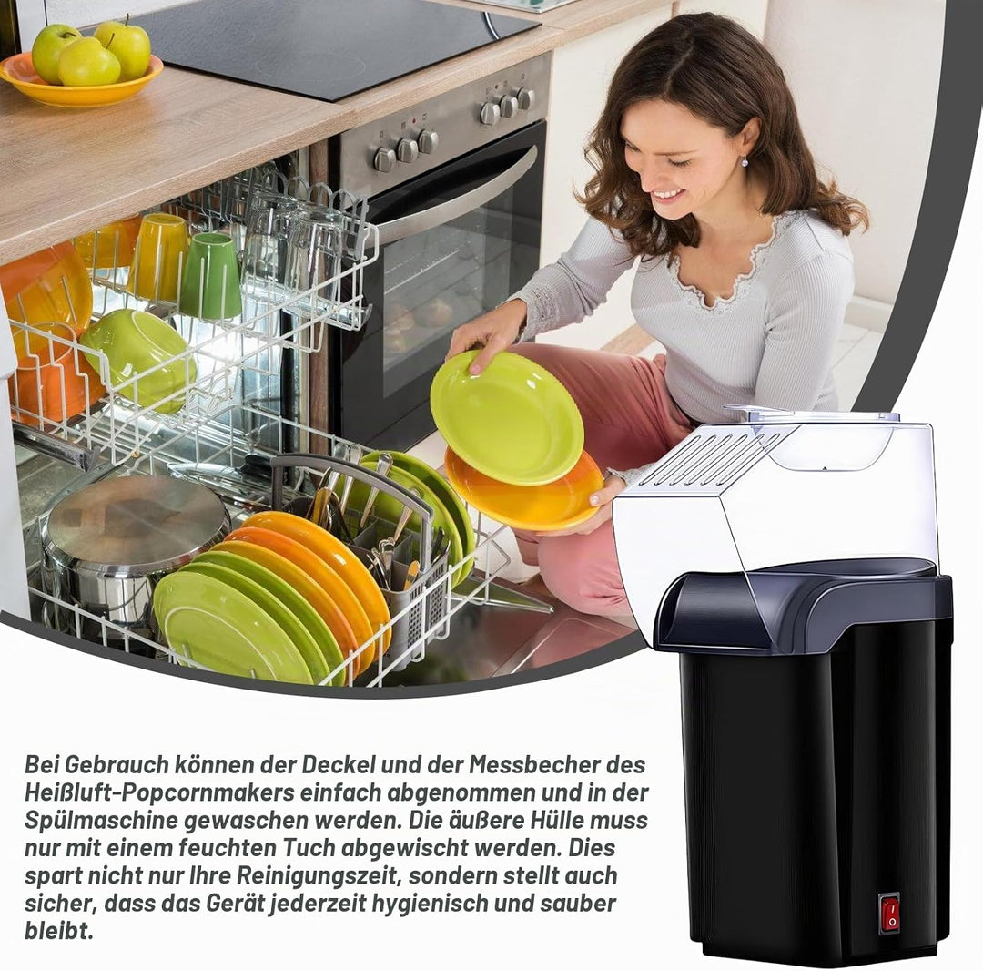 HeissLuft Popcornmaschine, 1200W Elektrische Popcorn Maker Selbstgemachte Schnelles Popcorn 2 Minute
