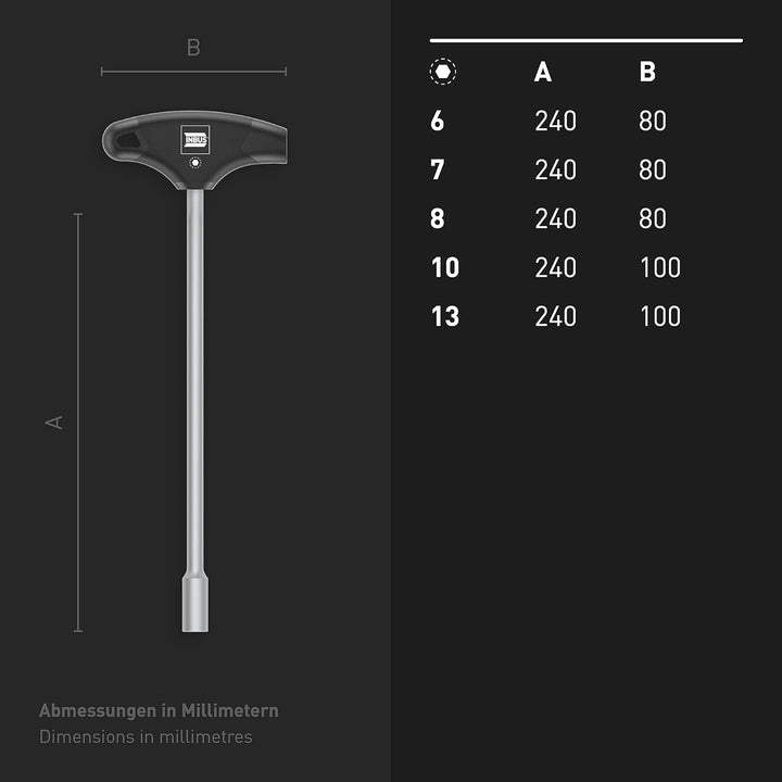 INBUS® 73400 T-Griff Aussensechskant Steckschlüssel Set 5tlg, 6–13mm, mit HybridTouch — Made in Germ