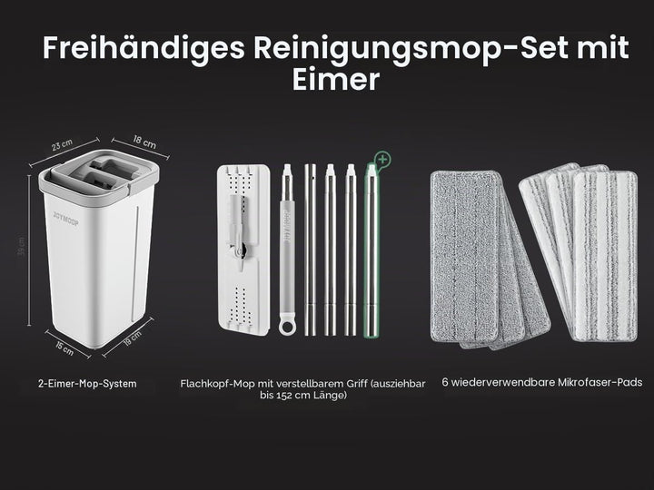 JOYMOOP Wischmopp und Eimer mit Auswringer-Set, weisses flaches Squeeze-Mopp-Eimer-Set für Bodenrein