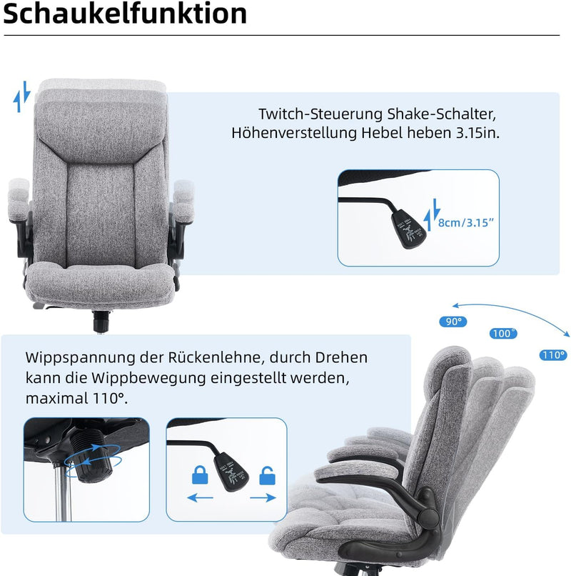 MZLEE Ergonomischer Bürostuhl Computerstuhl Schreibtischstuhl Drehbarer Arbeitsstuhl mit hochklappba