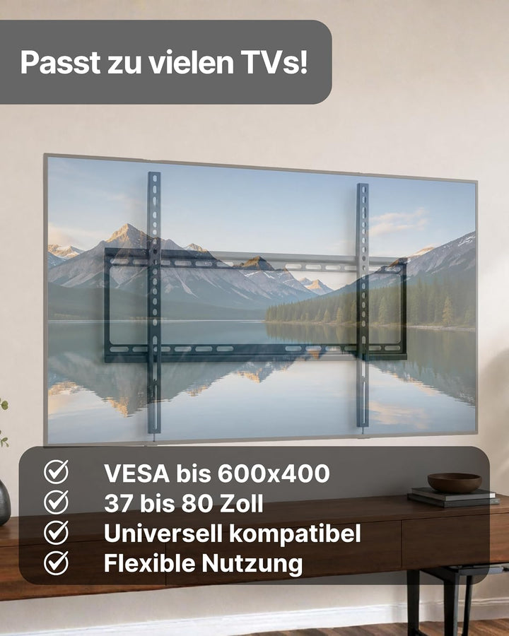 SCHWAIGER TV-Wandhalter abnehmbar I 37-80 Zoll Fernseherhalterung ultraflach mit 1,95 cm Wandabstand