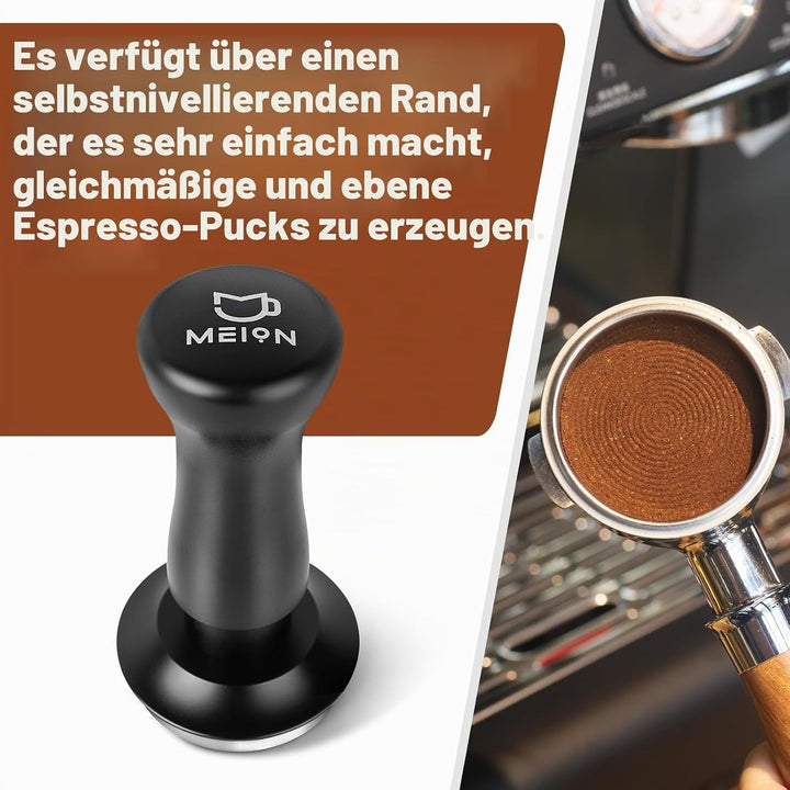 MEION Espresso Tamper 53.3mm, Kaffee Tamper, auf 30 lbs Anpressdruck kalibiriert, Dual Federbelastet