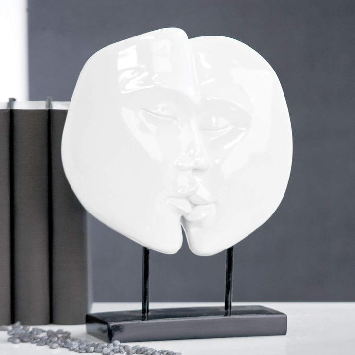 Casablanca modernes Design Moderne Skulptur Faces Poly weiss auf schwarzer Base Höhe 28 cm Breite 22