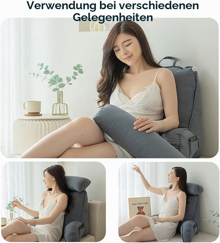 Lesekissen,Rückenlehne Kopfkissen,Bettruhe Kissen mit Armlehnen,Mit Waschbarem Bezug,Perfekt für Rüc