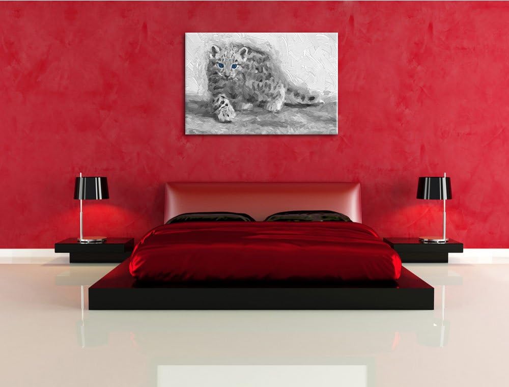 stolzierendes Leopardenjunges schwarz/weiss Deluxe Format: 100x70 cm auf Leinwand, XXL riesige Bilde