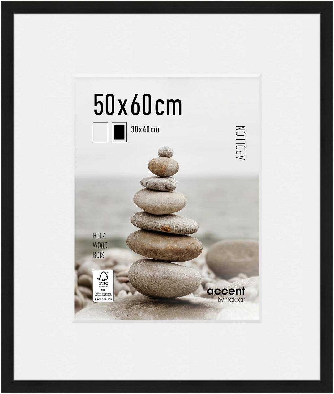 accent by nielsen Holz Bilderrahmen Apollon, 50x60 cm, Schwarz 50 x 60 cm Schwarz, 50 x 60 cm Schwar