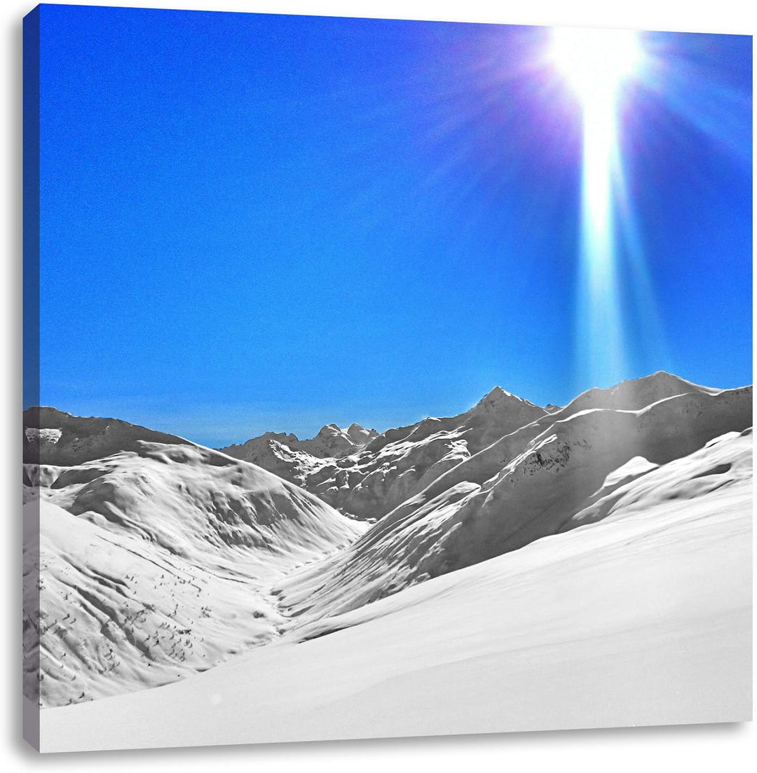 Berge im Schnee Winter, Format: 70x70 als Leinwandbild, tolle Bilder fertig auf Holzrahmen gespannt,