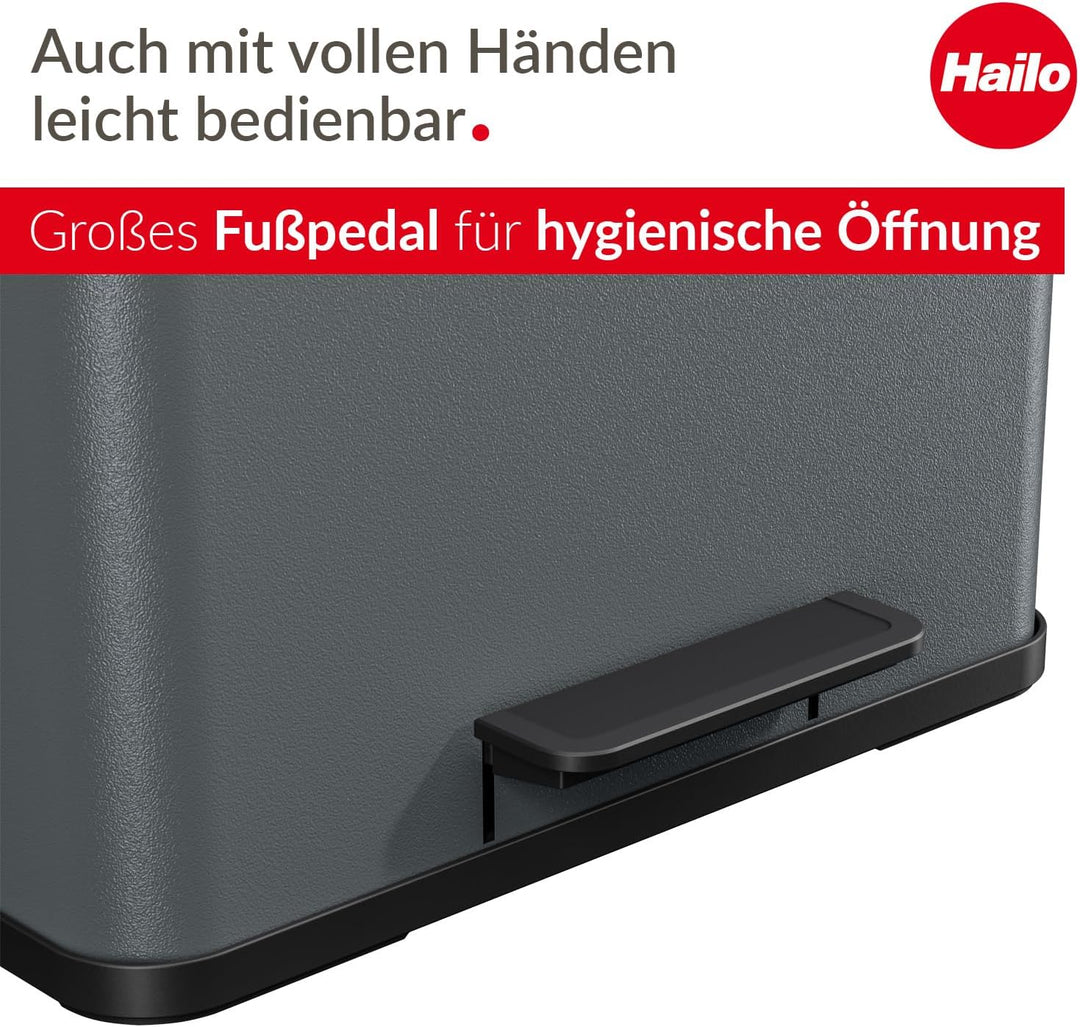 Hailo Öko trio Plus L Tret-Mülltrenner - freistehender 3 x 9 Liter Dreifachmülleimer aus Stahlblech