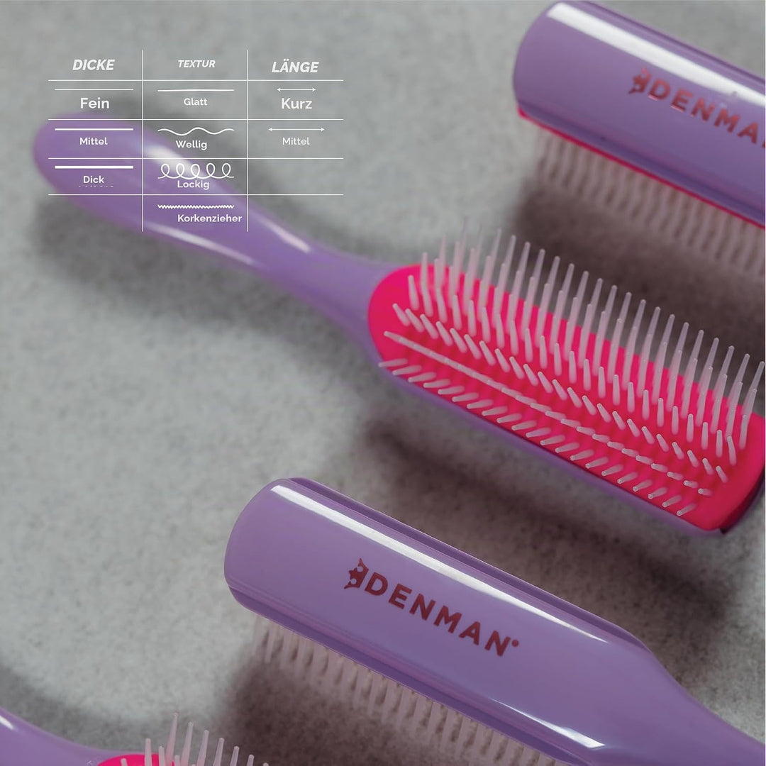 Denman Curly Hair Brush D3 (African Violett), 7-reihige Stylingbürste zum Entwirren, Trennen, Formen