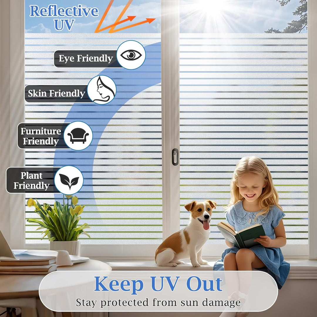 Lifetree Fensterfolie mit Streifen Sichtschutzfolie Selbstklebend Milchglasfolie ohne Klebstoff Funk