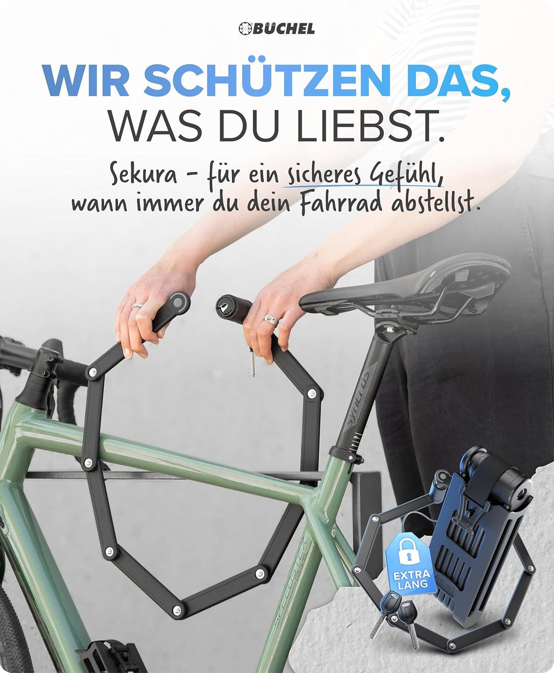 BÜCHEL Sekura - Faltschloss Fahrrad I sicherer Diebstahlschutz inkl. Halterung I aus gehärtetem Stah