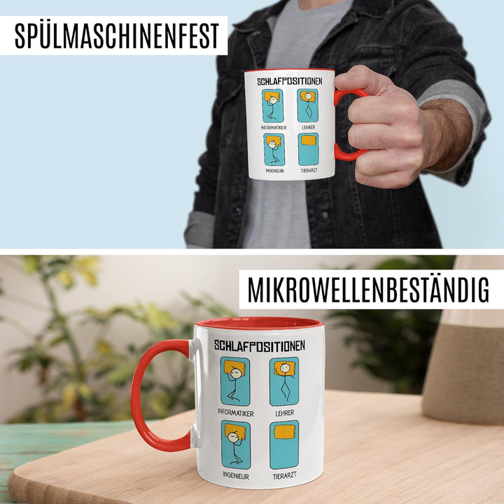 Tasse Tierarzt Geschenk Schlafpositionen Informatiker Lehrer Ingenieur Tierarzt, Kaffeetasse Berufe