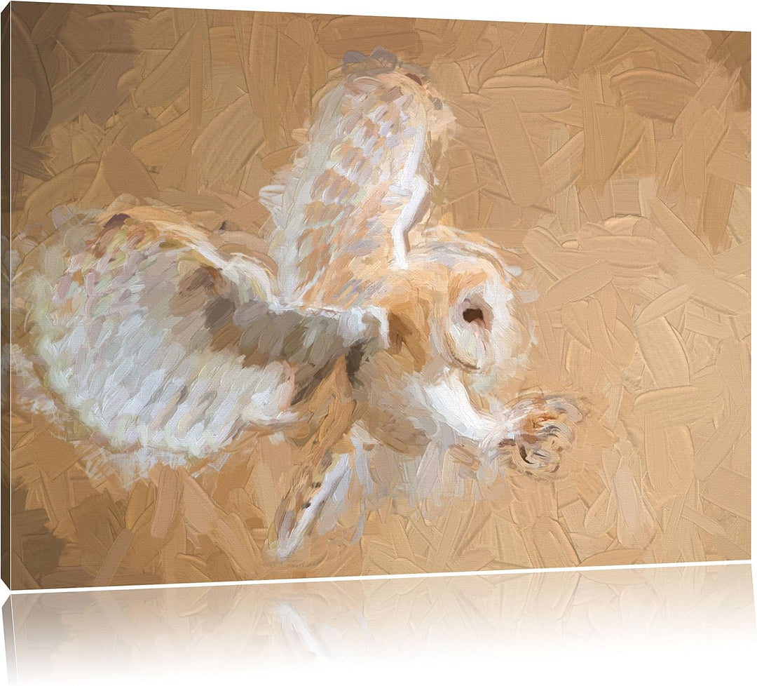 Pixxprint Fliegende Weisse Eule bei der Jagd Kunst Pinsel Effekt, Format: 100x70 auf Leinwand, XXL r