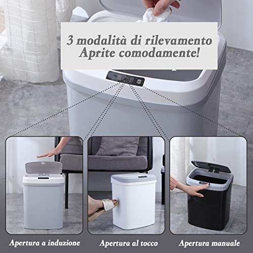 S.I.C Mülleimer mit Sensor,Automatischer Mülleimer,16L,mit Smart Öffnungs-Sensor und Geräuschloser V