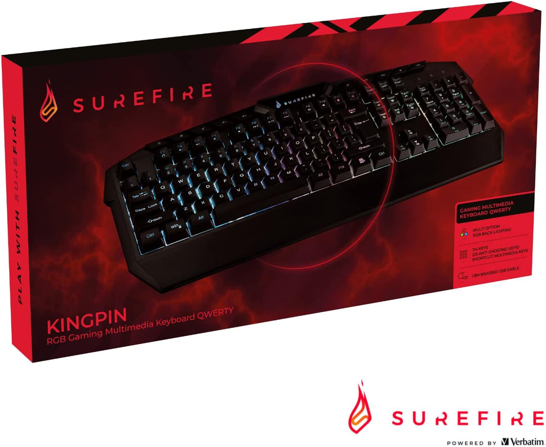 SureFire Kingpin Gaming Tastatur, Gaming Multimedia Keyboard mit programmierbarer LED-Hintergrundbel