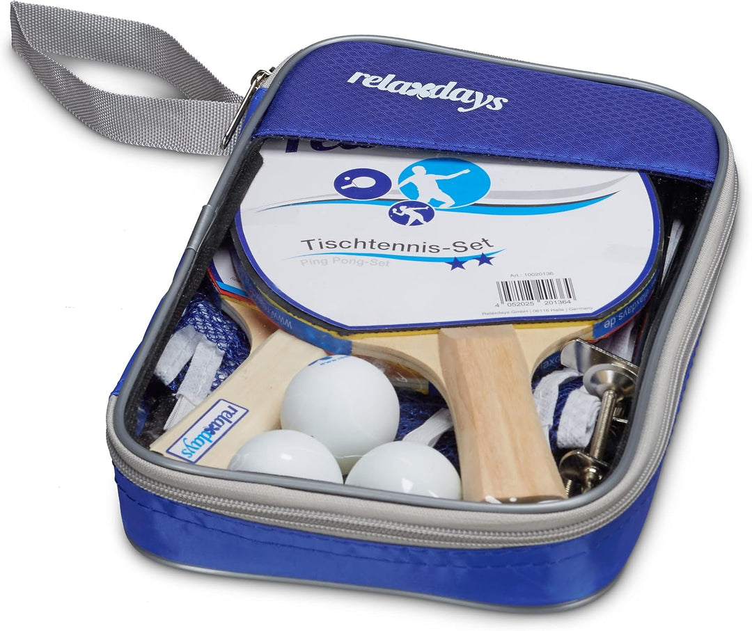 Relaxdays Tischtennis-Set Tasche, 2 Holzkellen, 3 Tischtennisbälle, Ping Pong Netz HxBxT: ca. 14 x 1