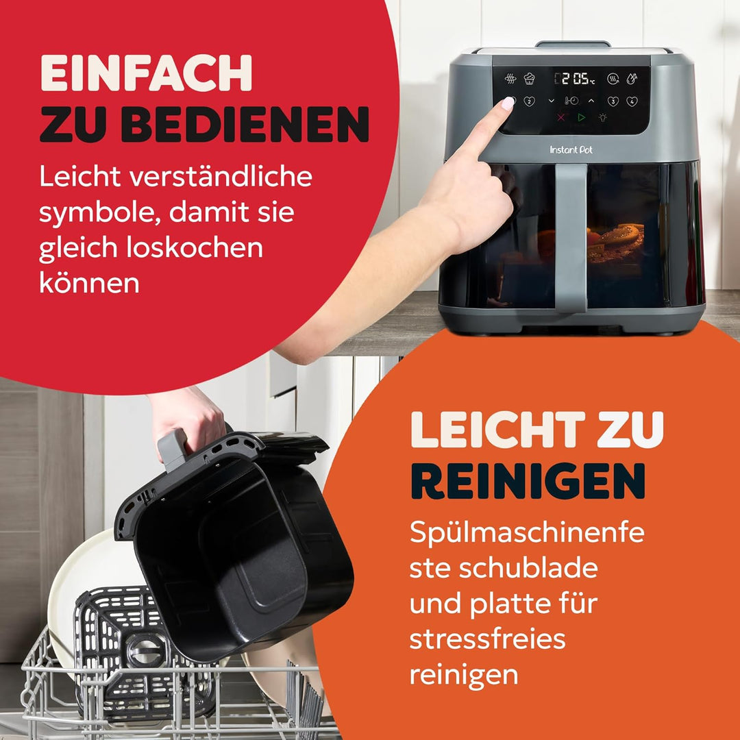 Instant Pot Vortex Compact Trüffel Grau Heissluftfritteuse 5 l Korb, Familiengrösse, 4 in 1 – Heissl