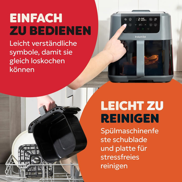 Instant Pot Vortex Compact Trüffel Grau Heissluftfritteuse 5 l Korb, Familiengrösse, 4 in 1 – Heissl