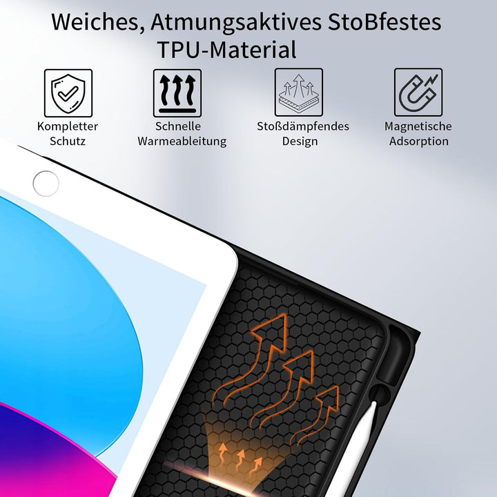 hülle mit Tastatur für iPad 9/8/7 Generation (2021/2020/2019) 10,2 Zoll, weiche TPU-Rückseite mit St