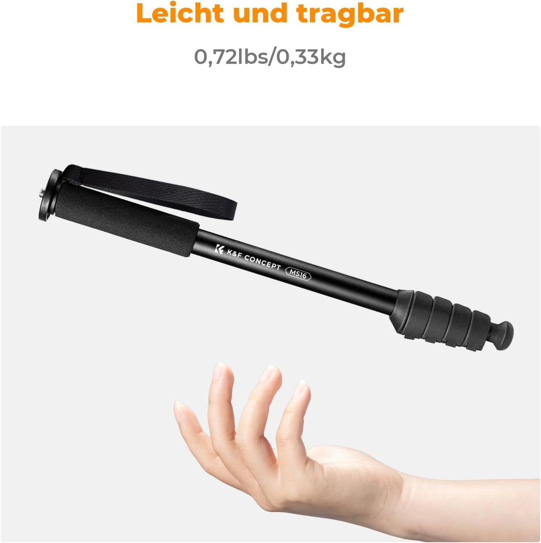 K&F Concept MS16 Einbeinstativ, 63 Zoll Monopod,Stabiles Aluminium-Einbeinstativ mit 5 Sektionen,160