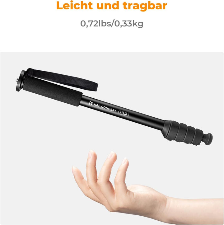 K&F Concept MS16 Einbeinstativ, 63 Zoll Monopod,Stabiles Aluminium-Einbeinstativ mit 5 Sektionen,160