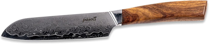 pasoli Damast Santoku-Messer inkl. Klingenschutz | 67-lagiger VG-10 Damaszener-Stahl | scharfe 13 cm