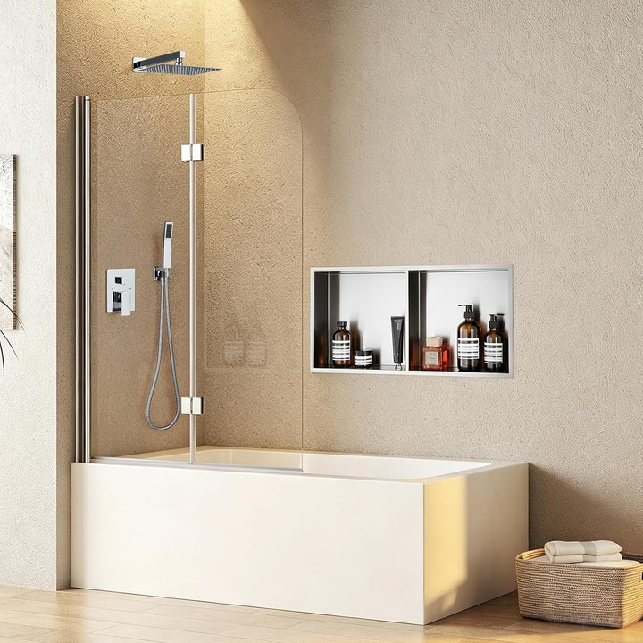 ROVOGO 60 x 30 x 10 cm Eingebettete Doppel-Duschnische Lagerung für Bad, Wandnische Dusche Edelstahl