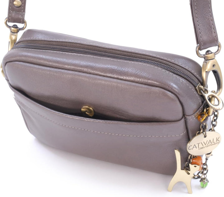 Catwalk Collection Handbags - Damen Leder Umhängetasche Klein - Crossbody Bag/Moderne Handtasche - V