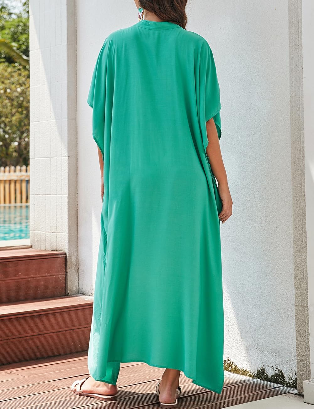 Bsubseach Frauen Plus Grösse Kaftan Kleid Badeanzug Druck Kaftan Strand Cover Up Kleid Y-Blau Grün,